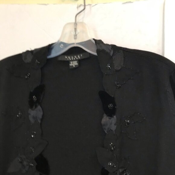 Nougat London Silk Velvet Embellished Floral Cardigan Fitted Knit Sweater Top L - Picture 12 of 16